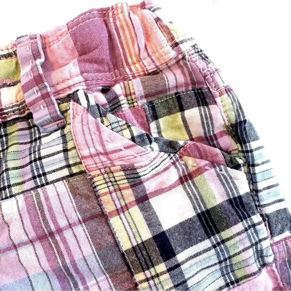 GAP Girls SZ 6 Pink Blue Plaid Patchwork Shorts Summer Vacation Preppy Beach